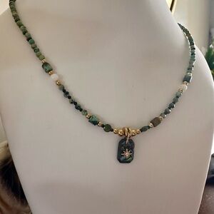 17” AAA African Jasper necklace with abalone shell pendant
